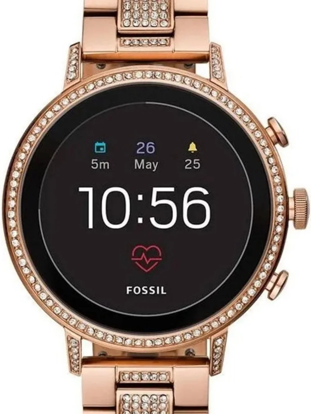 Fossil Rose Gold Smartwatch with Crystal-Accented Bracelet and Two Chargers